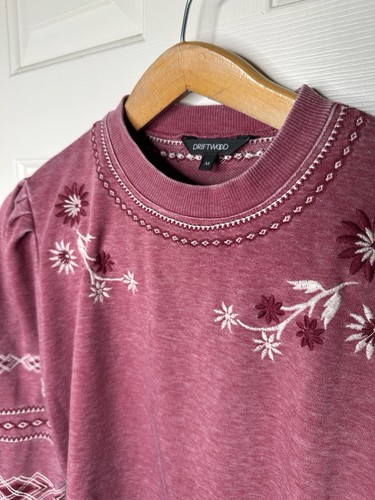 DRIFTWOOD Casey Puff Sleeve Embroidered Sweatshirt Size Medium Floral Aztec - Picture 3 of 18