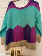 Damen handgestrickt Oversize Wende Strand Hut Pullover mit Sand, Meer & Booten