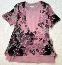 Vintage Pink Floral Double Layer Blouse Top SZ XL Y2K Fairy 90s Friends USA Made