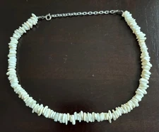 Vintage VTG Pukka Shell Choker Necklace - 17" Inches White w/ 3" Chain