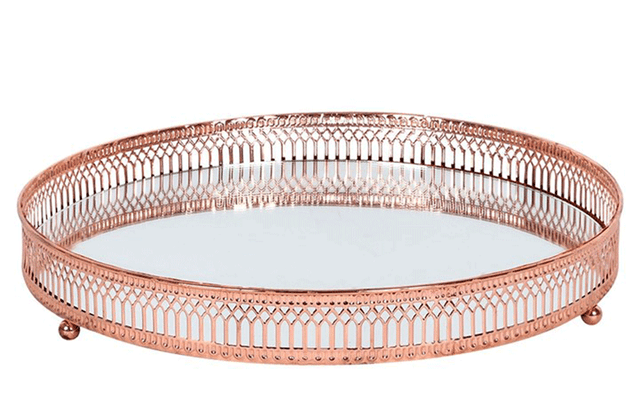 Annibells At Home Ch5759 Mirror Glass Silver Metal Candle Plate 28cm