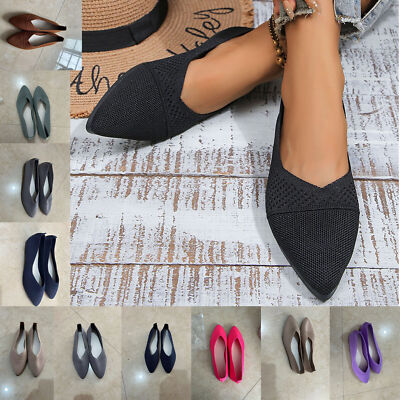 Damen Ballerinas Slip On Knit Kleid Schuhe Pumps Schuhe Runde Zehe Flache Schuhe