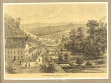 DIE FISCHZUCHTANLAGE IN EINSIEDEL IM ERZGEBIRGE 1 Orig Holzschnitt  MIT RAHMEN