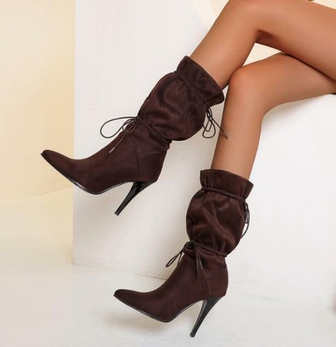 Women Pointed Toe Drawstring Boots New Stretch Sock Boots British Style Shoes - Picture 9 of 12