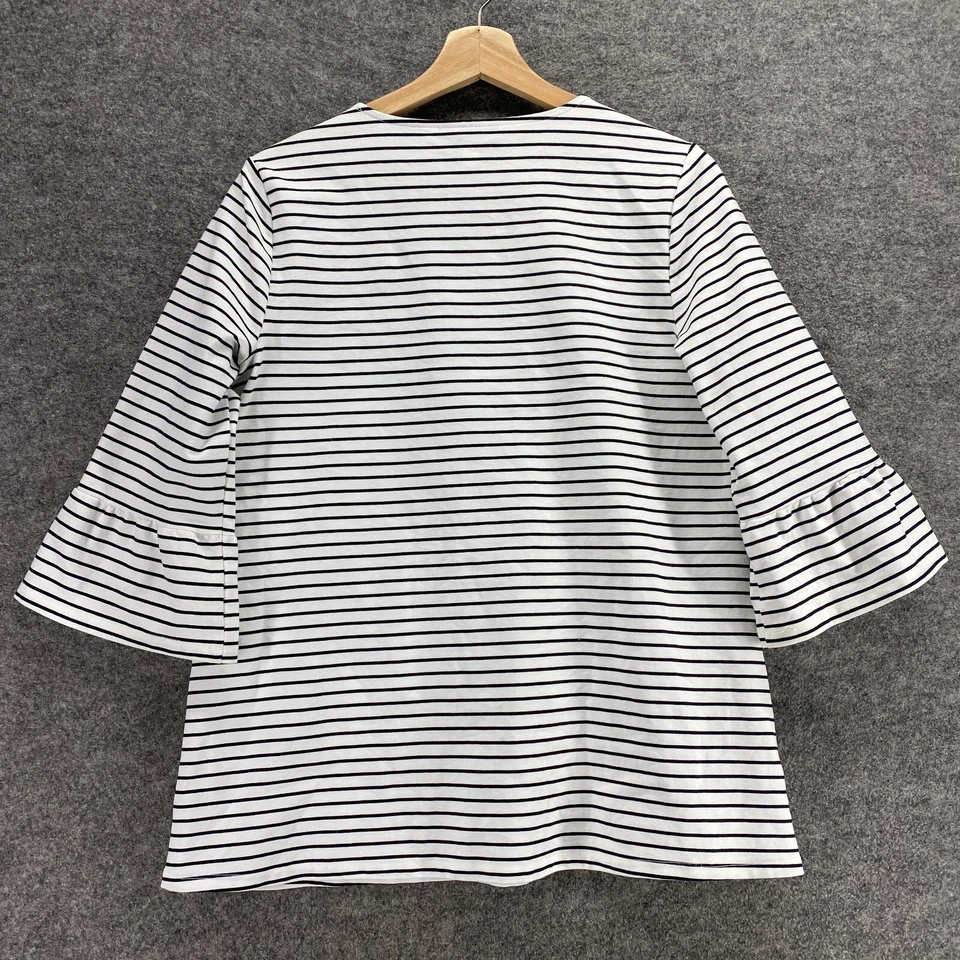 Blusa Alfani Mujer M Mediana Blanca Rayas Manga 3/4 Cuello Redondo Algodón Pullover Foto 2 de 4