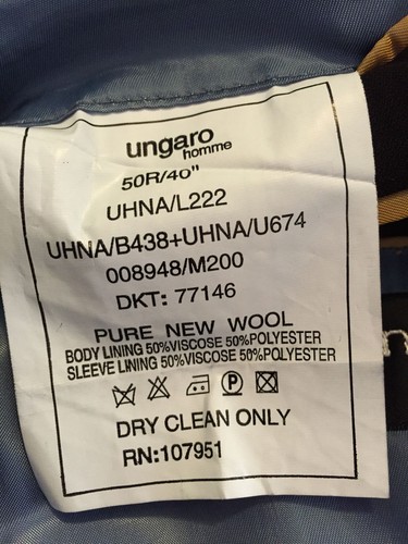 ungaro homme Women Dark Career Pure New Wool Lined Jacket Blazer Size 50R/40" - Picture 10 of 11