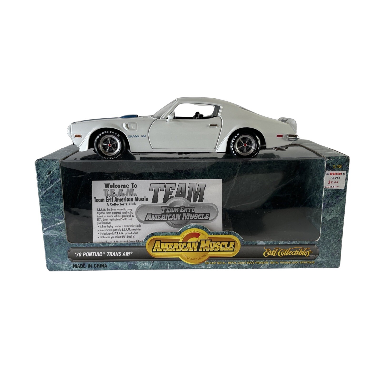 American Muscle 1970 Pontiac Trans AM 118 Scale Diecast White/Blue New
