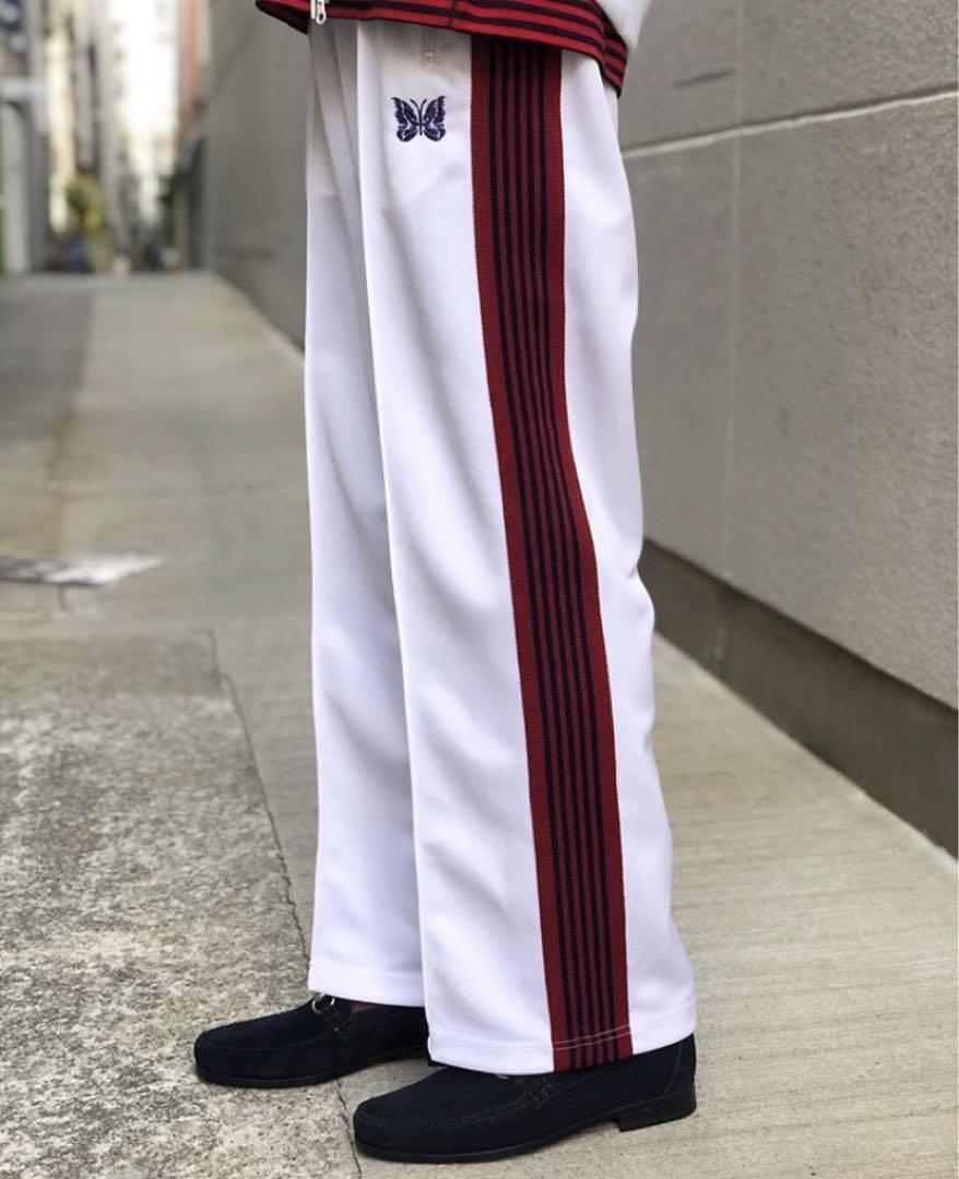 NEEDLES Track Pants Straight White x Red lines EJ198 Size-XS NEEDLES Track Pants Straight White x Red lines EJ198 Size-XS