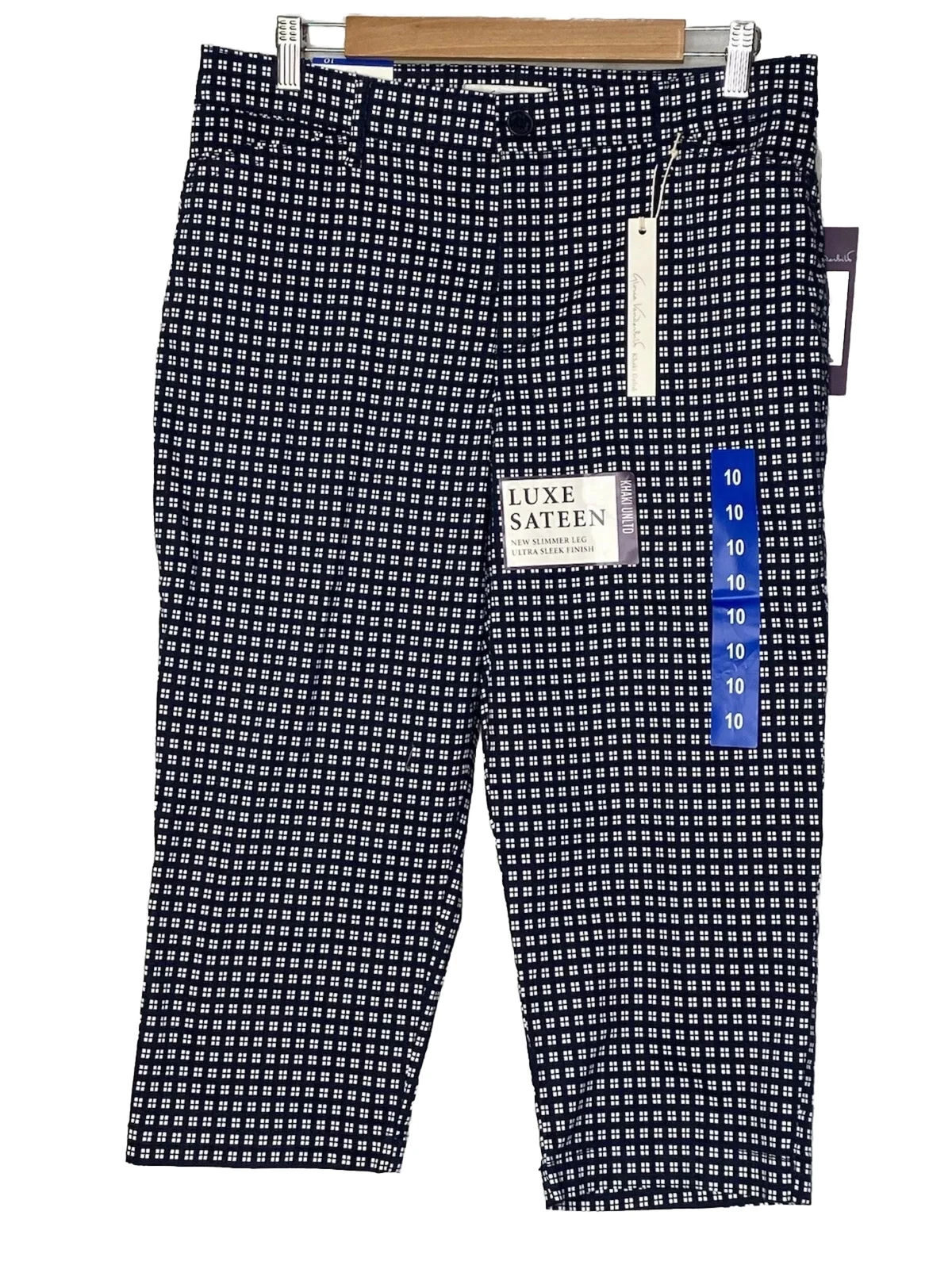 NWT Gloria Vanderbilt Khaki Unltd Women’s Capri Pants Black White Check Size 10