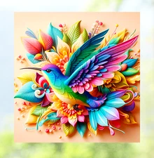 3 D Hummingbird WINDOW CLING Size 8" Vinyl Window Decoration