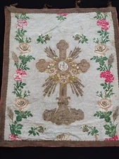 antique church silk & metallic embroidered brocade vestment chasuble panel