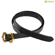 Medieval Leather Belt Renaissance Costume Accessory with Decorative Brass Buckle