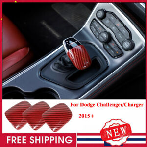 For Dodge Challenger Charger 2015-20 Red Carbon Fiber Gear Shift Knob Head Cover