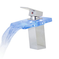 LED Glass Waterfall Spout Bathroom Basin Sink Mixer Faucet 1 Handle Hole Taps