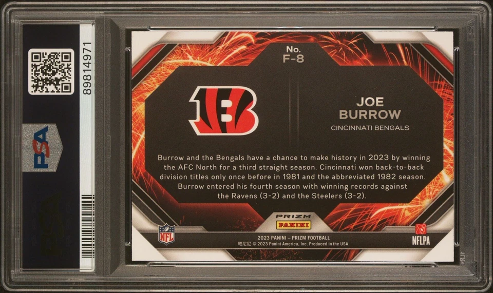 JOE BURROW PSA 10 2023 Panini Prizm Fireworks Green SP GEM MINT 💎 Low Pop 🔥 - Image 2 of 4