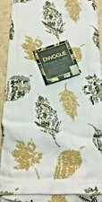 ENVOGUE  2  KITCHEN TOWELS LEAVES GOLD KHAKI GRAY 100 COTTON NWT