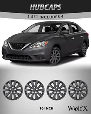 16" Matte Black Hubcaps for 2013-2019 Nissan Sentra Snap On R16 Wheel Rim Cover