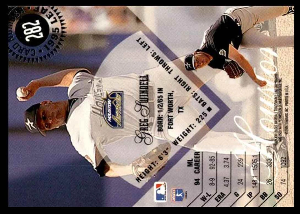 1995 Leaf Greg Swindell Houston Astros #282 - Image 2 of 2