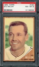 1962 Topps Baseball #155 Stu Miller PSA 8 (Green Tint)