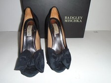 Badgley Mischka Black Open Toe Suede Stiletto Shoes Size 7 1/2