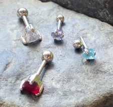 1pc Prong Set Heart Gem Tragus Cartilage Ring 16g 1/4" Body Piercing Jewelry