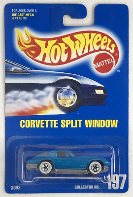 1993 Hot Wheels Blue Card Corvette Split Window White Wall Tires #197 3092
