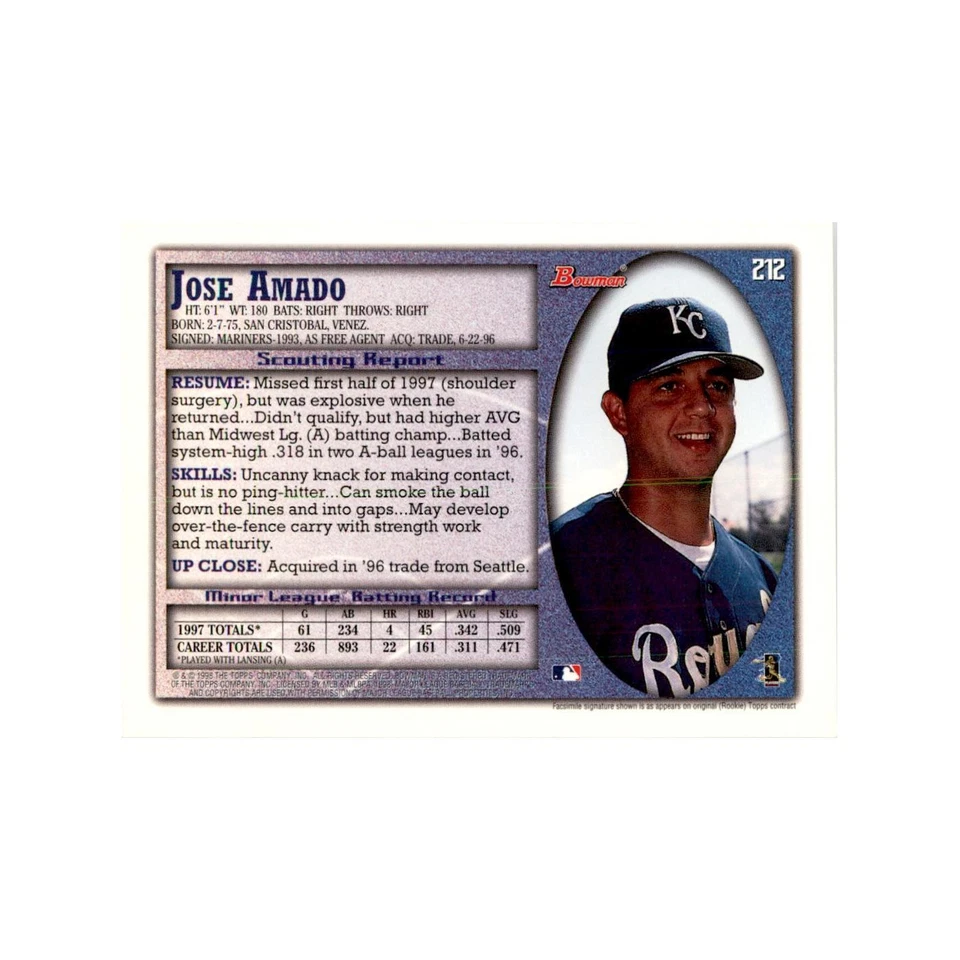 1998 Bowman Jose Amado Baseball Cards #212 - Image 2 of 3