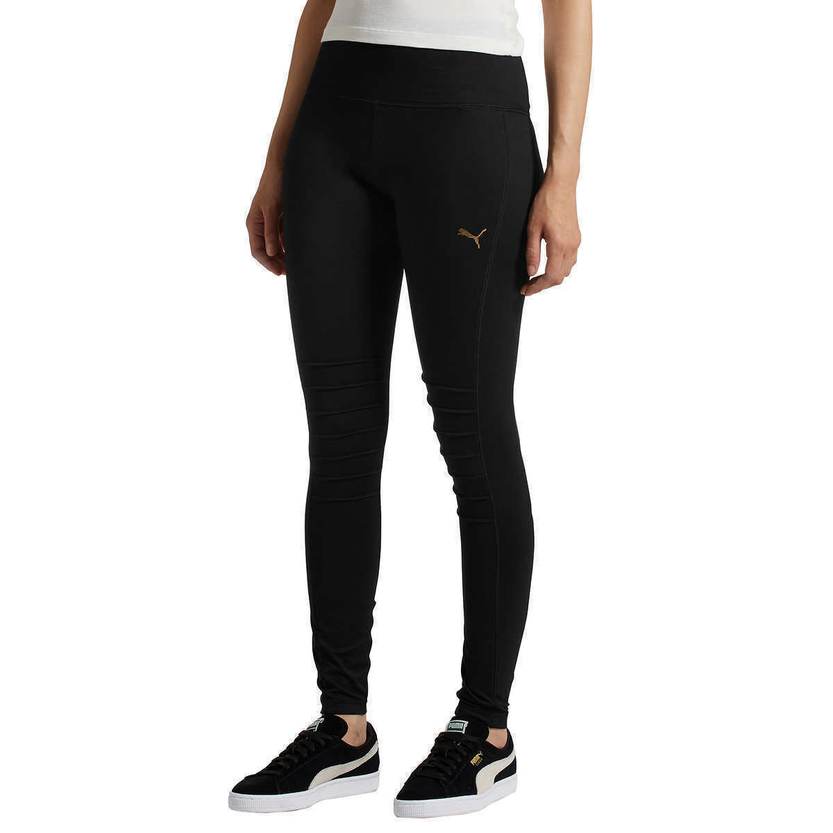 Puma Women's Moto Tight Black Gold Leggings Workout Active Wear
