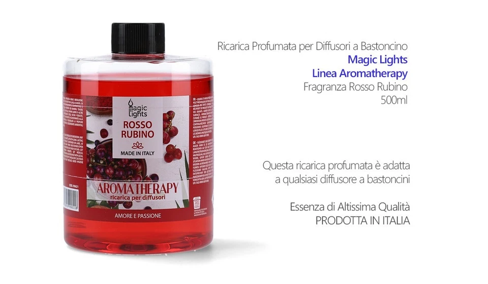 RICARICA PROFUMO AMBIENTE PER DIFFUSORI BASTONCINI 500ML ROSSO RUBINO - Immagine 2 di 2