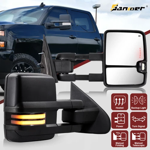 Smoked Switchback Tow Mirrors for 2014-2019 Chevy Silverado GMC Sierra 1500 2500