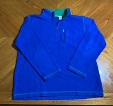 LL Bean Girls Boys L 14-16 Blue/Green Fleece Quarter Zip Pullover Youth