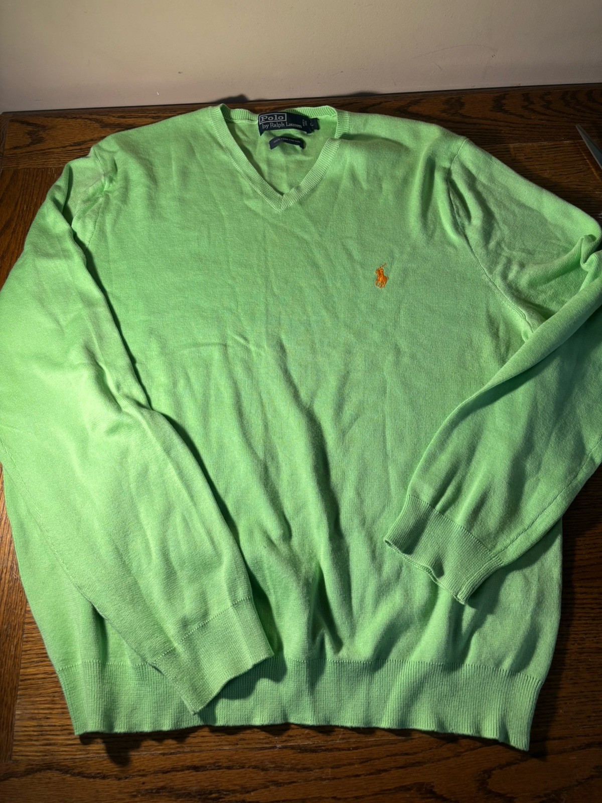 Polo Ralph Lauren Green Pima Cotton V-Neck Sweater Mens Large