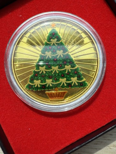 MONETA SMALTATA ALBERO DI NATALE ROTONDO ARGENTO 1 OZ .999 - Foto 5 di 20