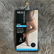 Silk Impressions Sheer Control Top Tights Womens Size Large Black High Waisted