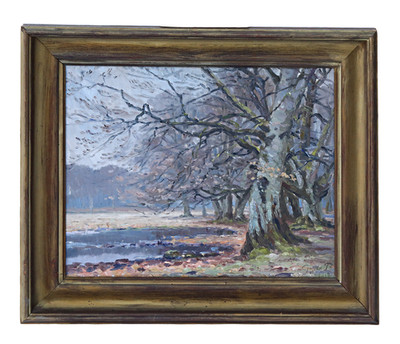 Gyde Petersen   Öl auf Leinwand   Landschaft mit Bäumen am Wasser   Gemälde