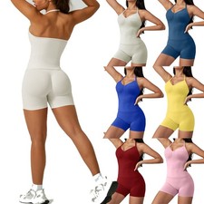 Womens Gym 2 Piece Sets Impact Longline Strappy Top  Workout Gym Sports Shorts