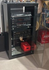 impianto stereo hi fi con giradischi, radio, amplificatore, cd e mobiletto