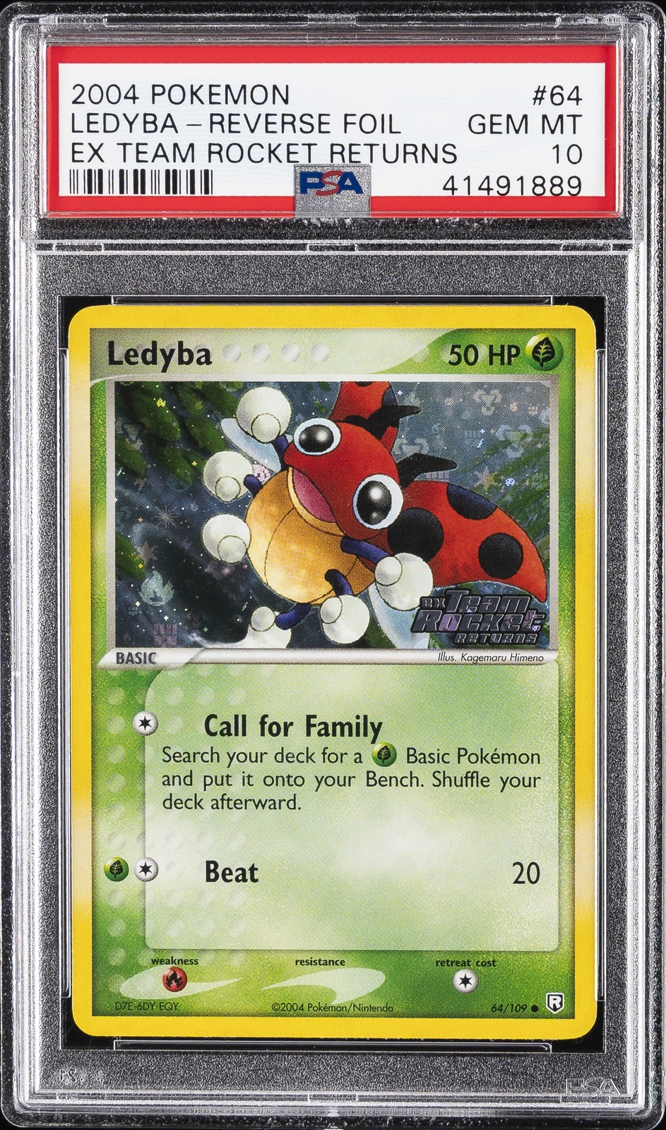 2004 POKEMON EX TEAM ROCKET RETURNS #64 LEDYBA-REVERSE FOIL PSA 10
