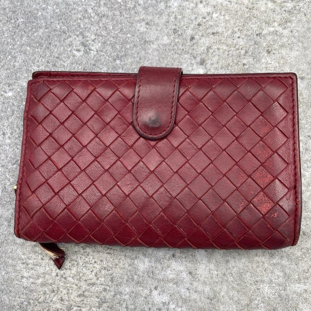 Bottega Veneta Red Leather Fold Wallet Intrecciato Unisex Authentic Japan thumbnail 2