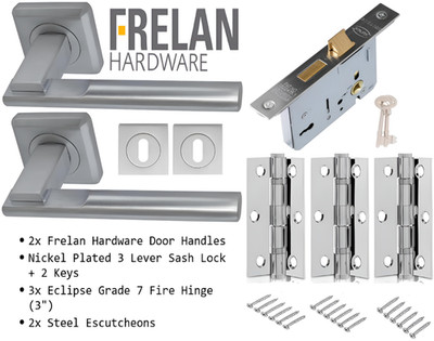 Frelan Hardware Jedo Collection Schlüssel Schloss Hebel auf quadratischer Rose Türgriff Pack