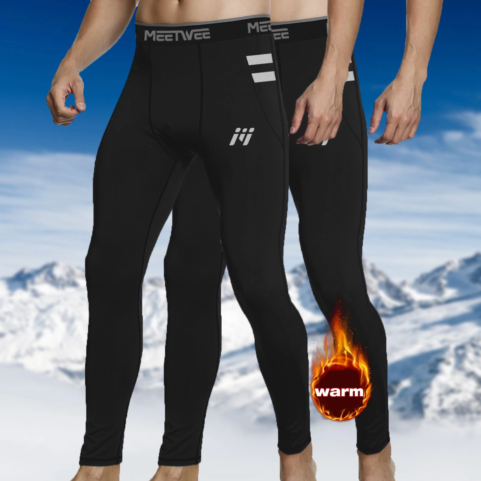 2Pack Thermal Compression Pants for Men Fleece Lined Athletic Baselayer Leggings