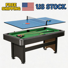2-in-1 6-ft Pool Table With Ping Pong Top For Family Recreation Game Rooms Green