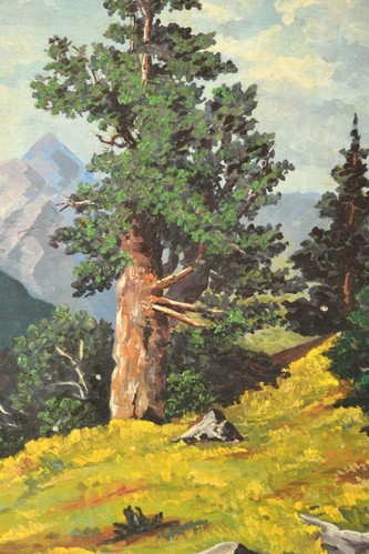 P89C50- Gemälde Landschaft mit Bergen und Baum signiert R. Goffriller - Bild 2 von 12