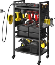 Power Tool Organizer Cart with Charging Station, 4-Tier Rolling Tool Cart 