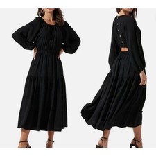 ASTR The Label Boho Blouson Dress Balloon Sleeve Cut-out Back Floral Monotone M