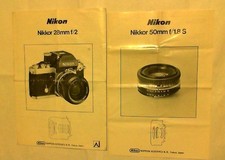 Nikon Nikkor 50mm f/1.8 AI-S & 28mm f/2 Instruction Manual x2