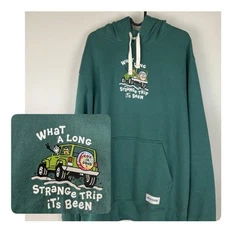 Life Is Good Green Hoodie Jeep "What A Long Strange Trip Its Been" Mens Sz XL