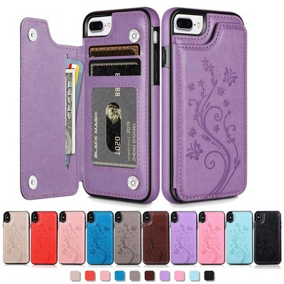 WOMEN Leather Card Wallet Phone Case For iPhone 16 Pro 15 Pro Max 14 Plus 13 12