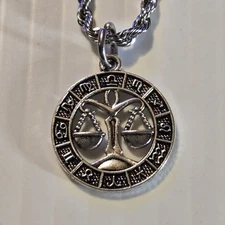METAL ZODIAC LIBRA Pendant Charm /18"-24" STAINLESS ROPE CHAIN NECKLACE