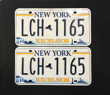 New York License Plate Pair LCH1165  NIAGARA FALLS, MAP, LADY LIBERTY, EXCELSIOR